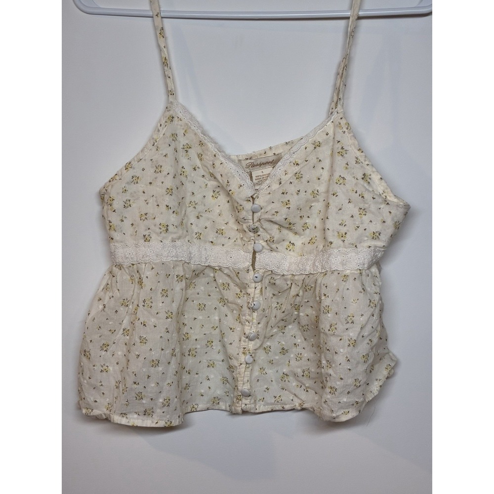 Passport Yellow floral babydoll top floral y2k vintage whimsical tween L - Picture 2 of 5